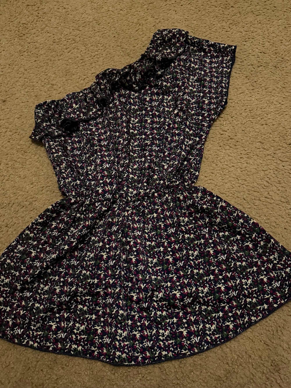 Girls' Floral Print Ruffle-Yoke Dress in Navy